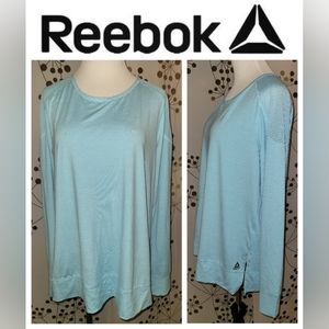 Reebok Buttery Soft Light Blue Space Dye Long Sleeve Mesh Athletic Tunic Top L